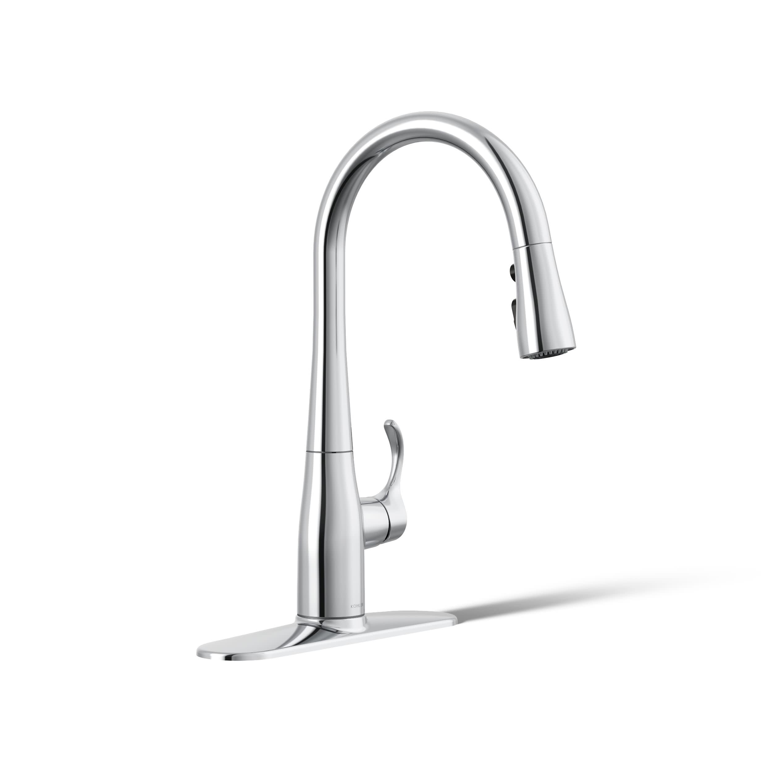KOHLER 597-CP Simplice Pull Down Kitchen Faucet, 3-Spray Faucet, Kitchen Sink Faucet with Pull Down Sprayer, Polished Chrome