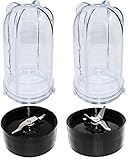 Blendin 2 Pack Tall Cups with Cross and Flat Blade Combo,Compatible with Original Magic Bullet Blender Juicer 250W MB-1001