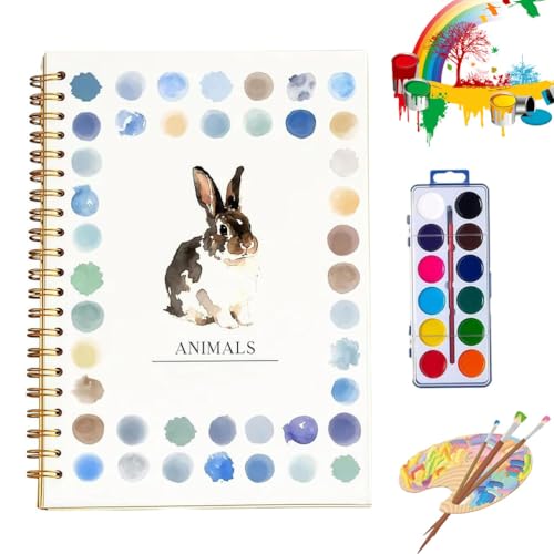 Clhjinruoliu Water Color Workbook Animals Flowers Ocean Water Coloring Book Nature Scenes Paint Set Art Crafts Beginner-Friendly Watercolor Workbook with 12 Colors Paint Set with Paints Brush Anima