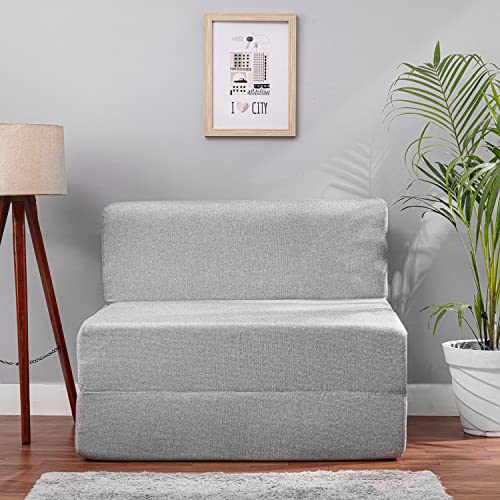 Image of Convertible Fabric Sofa Cum Bed | Foldable Double Foam & Washable Cover with Cushions | Modern Design Use Living Room & Guest Room (Silver-Multi-Chain, 3X6 Ft)