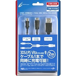 PSVITA PCH-2000 ブラック/ブルー 本体 アダプター ケーブル PSVita（PCH-2000）／PS4用 USB ACアダプタ 2M | PSVita用 周辺