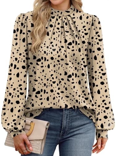 Image of WIHOLL Long Sleeve Shirts for Women Mock Neck Tops Pleated Front Blouses Dressy Casual Spring Fall Clothes 2026 Fashion