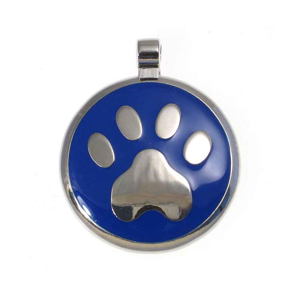 LuckyPet Paw Print Enamel Jewelry Pet ID Tag for Dogs and Cats, Personalized Engraving on The Back Side, Large (1 & 3/16 inches), Blue
