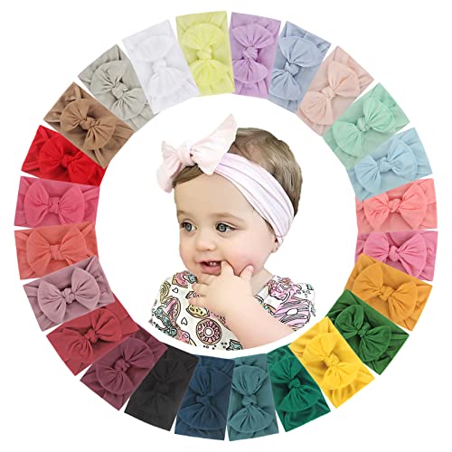 Image of FavoritBow 24PCS 6 Inches Baby Hair Bows Headbands Elastic Nylon Hairbands Handmade Turban Hair Accessories for Baby Girls Newborn Infants Toddlers Kids