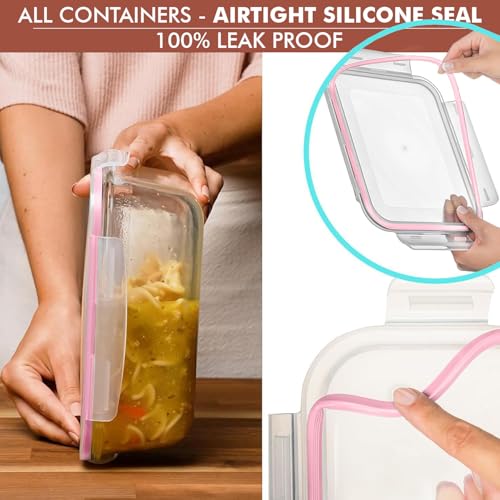 Image of Razab 10 Cups / 80 Oz 4 Pc (Set of 2) Glass Food Storage Containers with Airtight Locking Lids For Storing & Serving Food. BPA Free & Leak Proof - Microwave, Dishwasher, Fridge, Freezer, Oven Safe