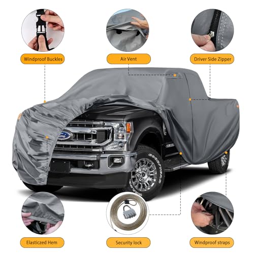 Image of Waterproof Premium Truck Covers Replace for Ford F-Series,Chevy Silverado,Dodge Ram CrewCab 6.5 ft, 10 Layers Heavy Duty with Cotton Liner Car Cover with Zipper Door for Snow Rain Dust Protection