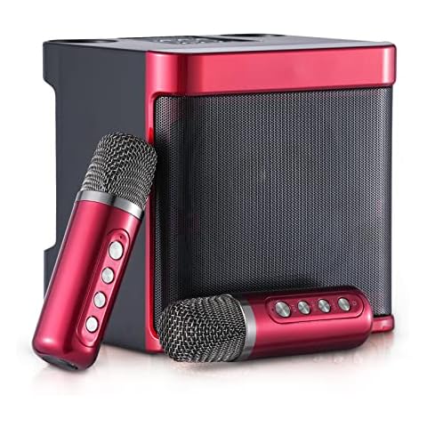 GJCrafts Bluetooth Karaoke Machine, Portable Karaoke System With 2 Wireless Microphone, Rechargeable Karaoke Machine Speaker PA System for Home Party, Wedding, Picnic(Red) Cover
