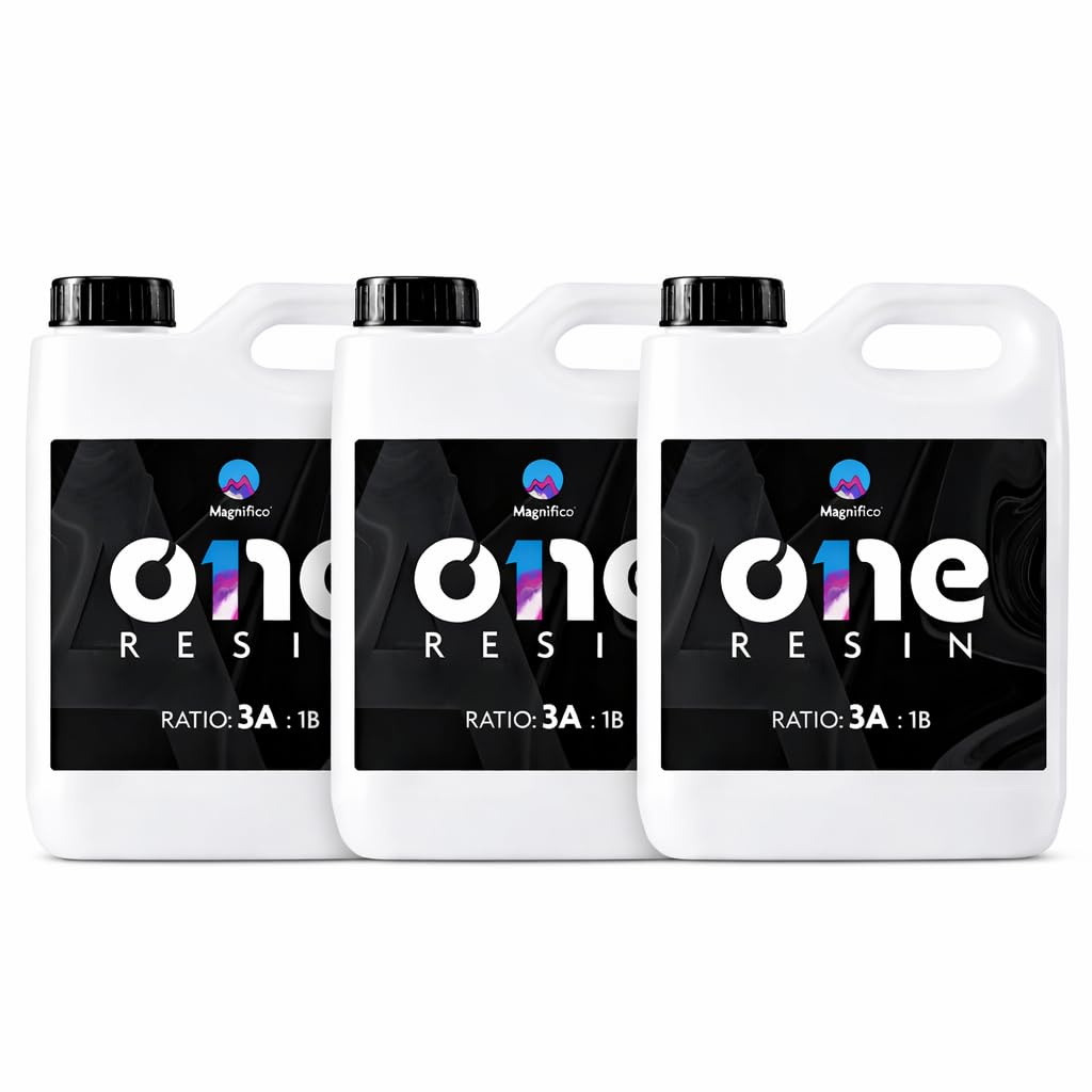 - One Resin - 9.6 KG (3:1) Clear UV-Resistant Epoxy Resin, Smooth Finish, Easy to Use with Self-Leveling.