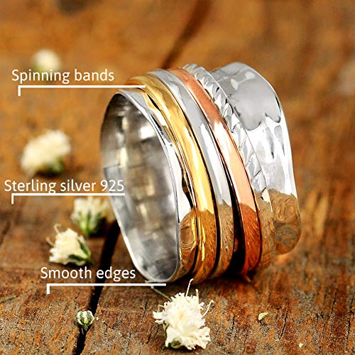 Boho-Magic Spinner Ring For Women 925 Sterling Silver With Copper Brass And Silver Fidget Rings (10) #TOP2