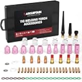 ARCCAPTAIN TIG Welding Torch Accessories kit 71 Pcs Alumina Nozzle Collets Body Stubby Gas Lens #12 Glass Cup consumables Kit For WP-17/18/26-Black