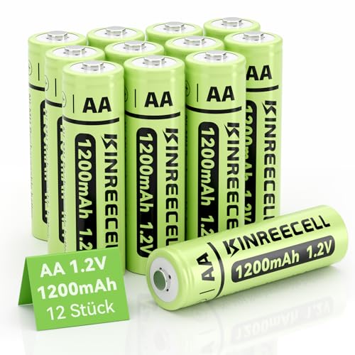 KINREECELL Pilas recargables AA recargables Ni MH doble A de capacidad real, 1,2 V precargadas para luces solares, guirnaldas de luces solares (AA 1200 mAh, 12 unidades)