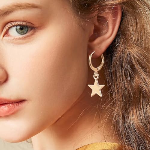 Image of Smiley Face Earrings Huggie Hoop Y2K Preppy Happy Lightning Bolt Heart Star Small Dangle Colorful Gold White Red Pink Yellow Blue Jewelry