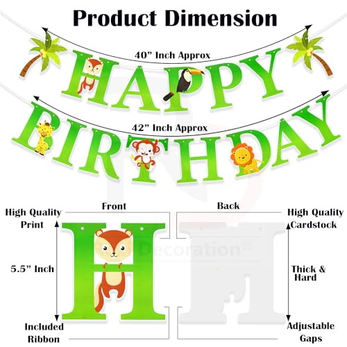 Image of Rozi Decoration Lion Theme Latex, Foil, Cardstock Happy Birthday Decoration Items for Girls, Boys, Kids Jungle Theme Birthday Decorations Set of 63 Pcs Forest Theme Birthday Decorations, Multicolor