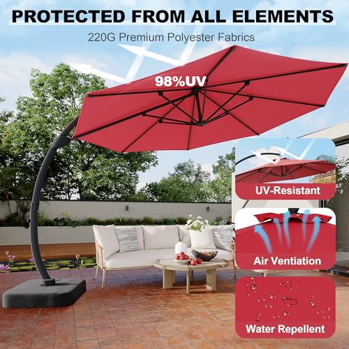 11FT Cantilever Patio Umbrella With Base Included, Cantilevers Outdoor Umbrella Heavy Duty Offset, Aluminium Curved Cantilever Umbrella