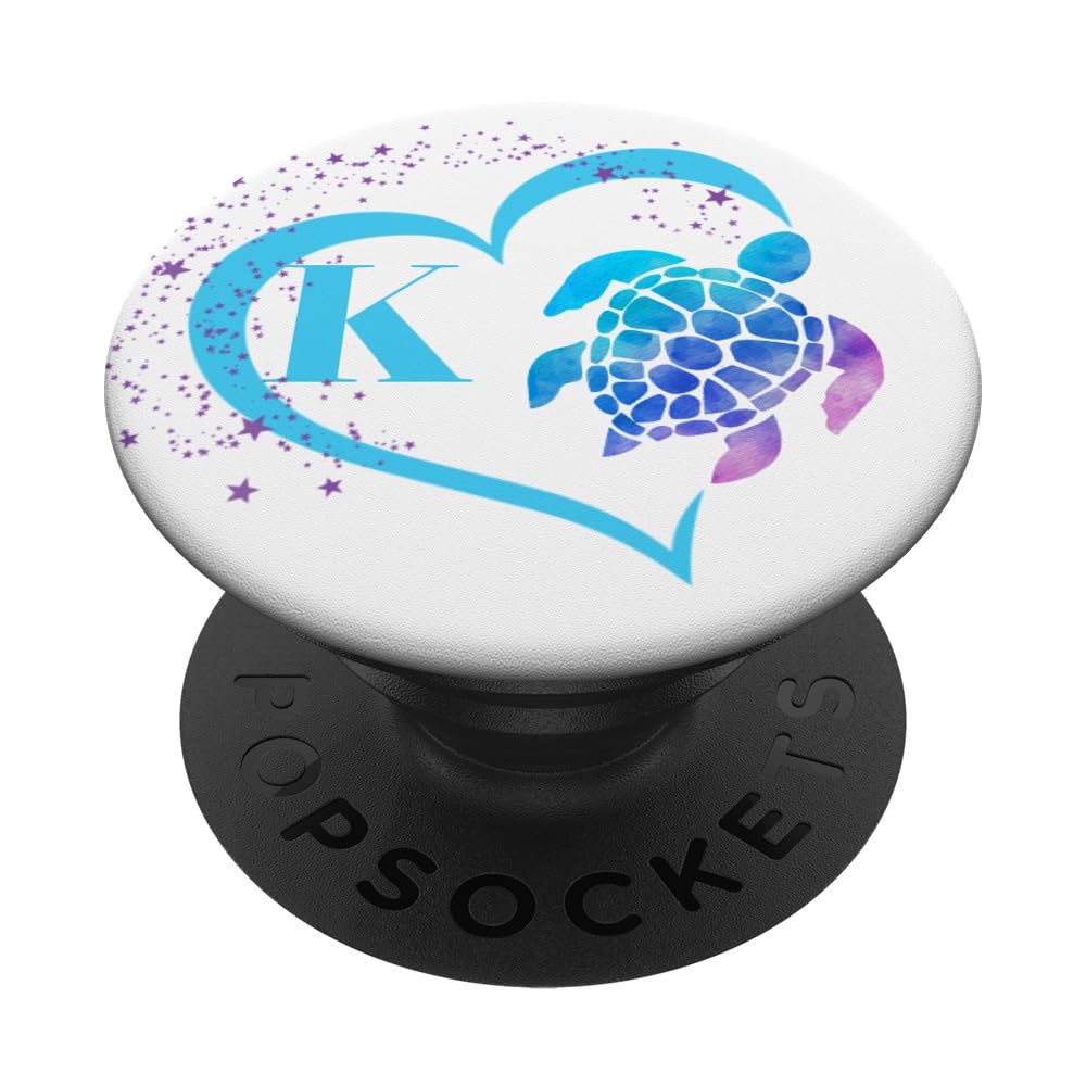 Pink Letter A Initial Watercolor Turtle Heart Monogram PopSocket - Swappable Phone Grip