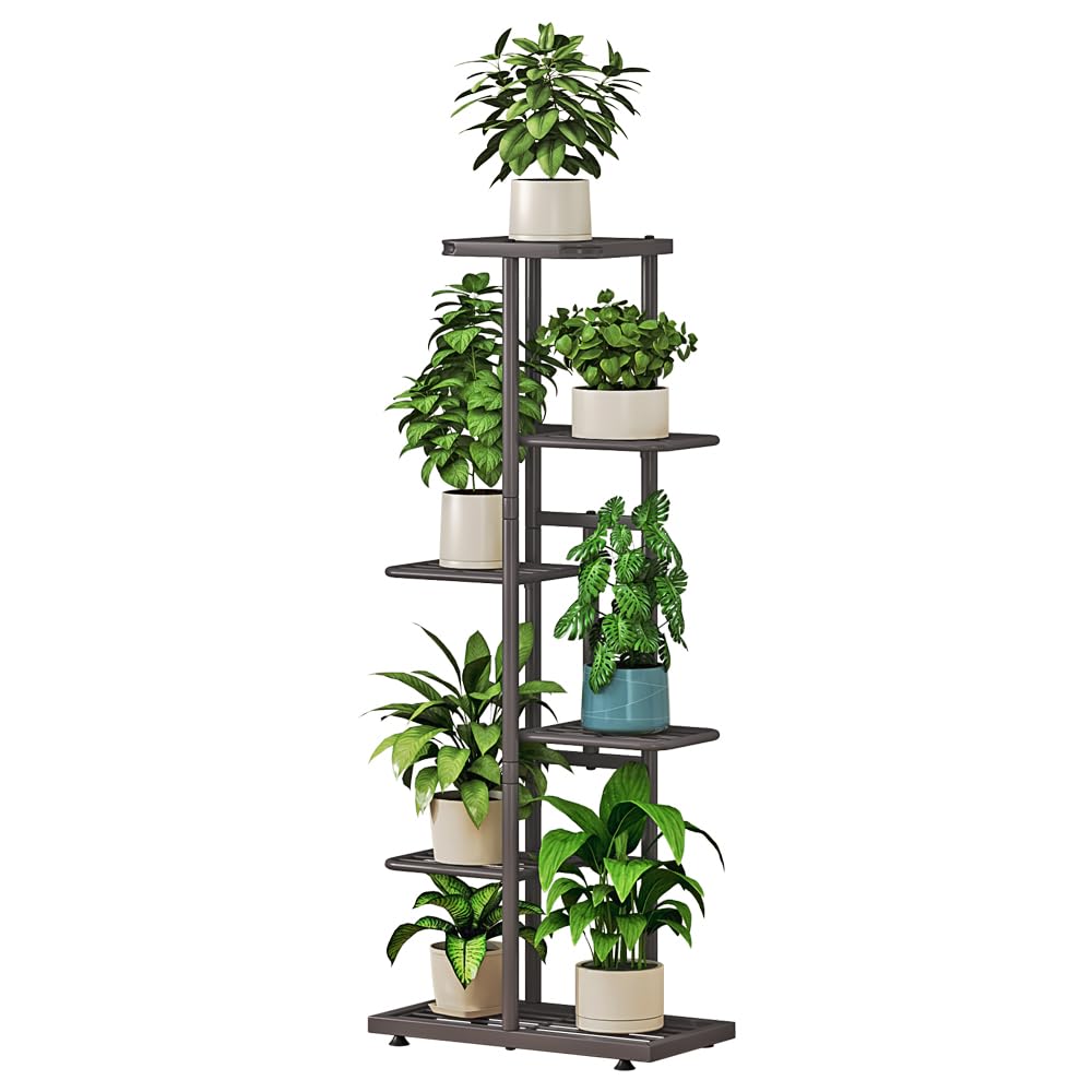 Dazioter Plant Stand Indoor Outdoor Corner Metal Plant Shelf Tiered Small Plant Stands for Garden Pots Living Room (DarkGrey, 6 Tier)