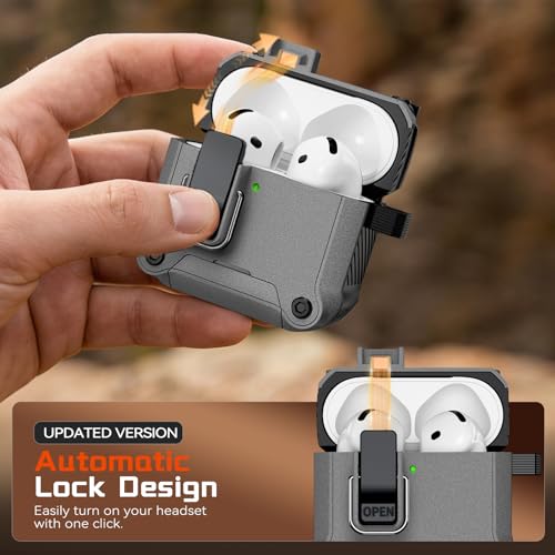 Image of Inesore for AirPods 4 Case with Secure Lock (Stone) | Phone Stand Design,Compatible with MagSafe,Automatic Snap Switch Secure Cover with Cleaner Kit & Keychain