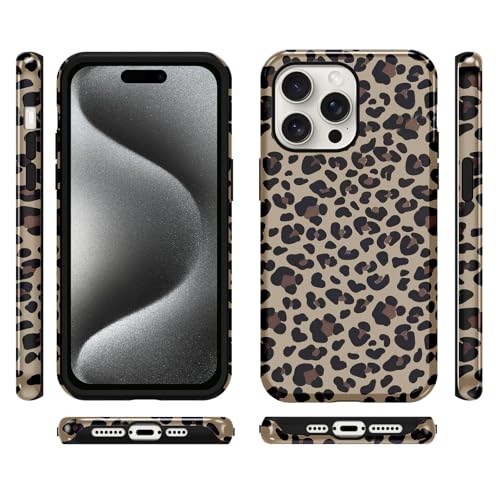Yomjew Cute Cheetah Print Phone Case for iPhone 15 Pro Max Case 6.7", Trendy Luxury Light Brown Leopard Pattern Design Glossy Phone Cover Shockproof Soft TPU Hard PC Protection Girls Women Funda - image 6