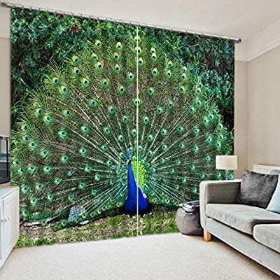 FBS 3D Peacock Digital Printed Polyester Fabric Curtains for Bed Room Kids Room Living Room Color Green Window/Door/Long Door (D.N.122) (1, 4 x 9 Feet (Size ; 48 x 108 Inch) Long Door)