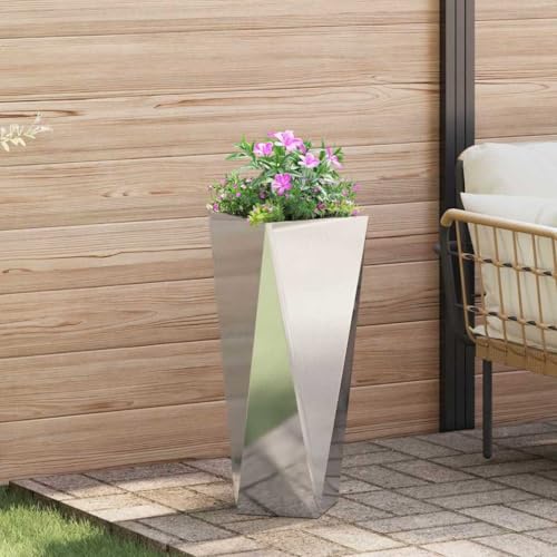 Qnhdfrt Macetero de acero inoxidable, color plateado, 30 x 30 x 75 cm, diseño moderno, robusto e inoxidable, para jardín, terraza y balcón