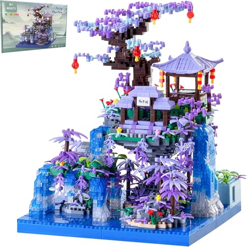 Image of Peach Blossom Pond Japanese Architecture Building Blocks Set, Micro Mini Bricks Cherry Blossom Tree House Kit 2500+ PCS with LED Lights for Adults & Kids | 1 Year Manufacturing Warranty