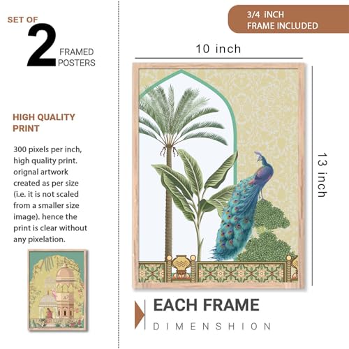 Image of NoWorries Traditional art Set of 2 Wall Frames for Home Decor /Rajasthani Theme Paintings for Wall decoration and Cafe Decor - Madhubani art Wall Framed Posters - Traditional Frames for Living room, Dining room and Bedroom Decor (Synthetic Wood frame) (Leminated 300 GSM Pigment Digital Print) (framed, Multicolur) Set of 2