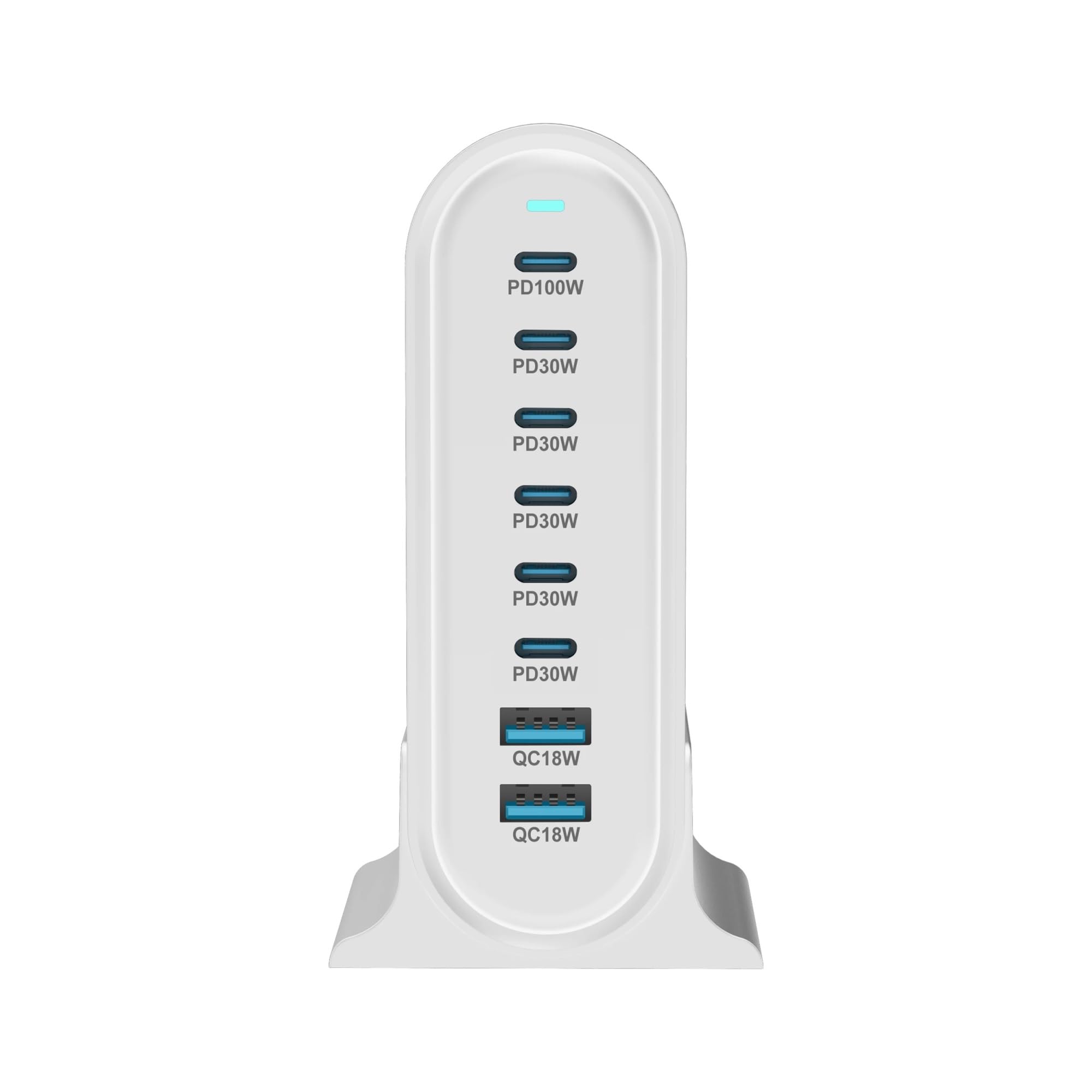 286W gan charger Multi USB Charging Station 8 Port Hub Type C Charger 100w PD Fast Charging Smart 65w(E-U-Plug,White)