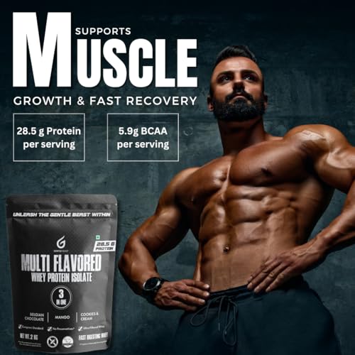 Image of Gentle Beast Multi-Flavored 100% Whey Protein Isolate | Europe Imported | Gluten & Hormone Free | 28.5g Protein 5.9g BCAA (2Kg)