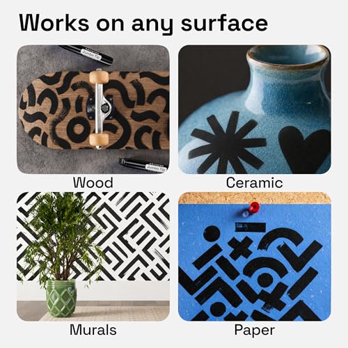 Image of ARTISTRO 5 Black Paint Pen for Rock, Glass, Ceramic, Wood, Tire, Fabric, Metal, Canvas, Marking, Painting - Set of 5 Acrylic Paint Markers Water-based - Jumbo Tip