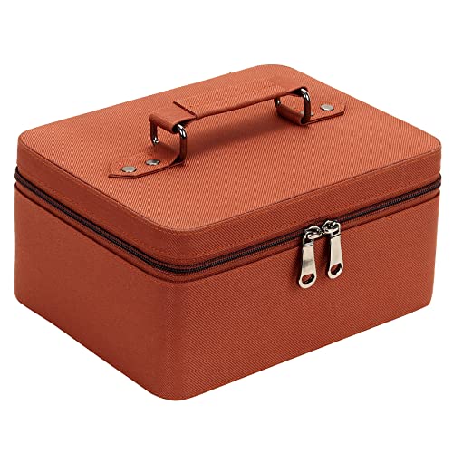 FADAK Makeup Cosmetic Box for Wedding Makeup Box Jewelry Bridal Box Trousseau Box Vanity Beauty Case Large Vanity Box Vanity Bag with Dividers for Brushes Travel Cosmetic Organizer Bag (Brown)