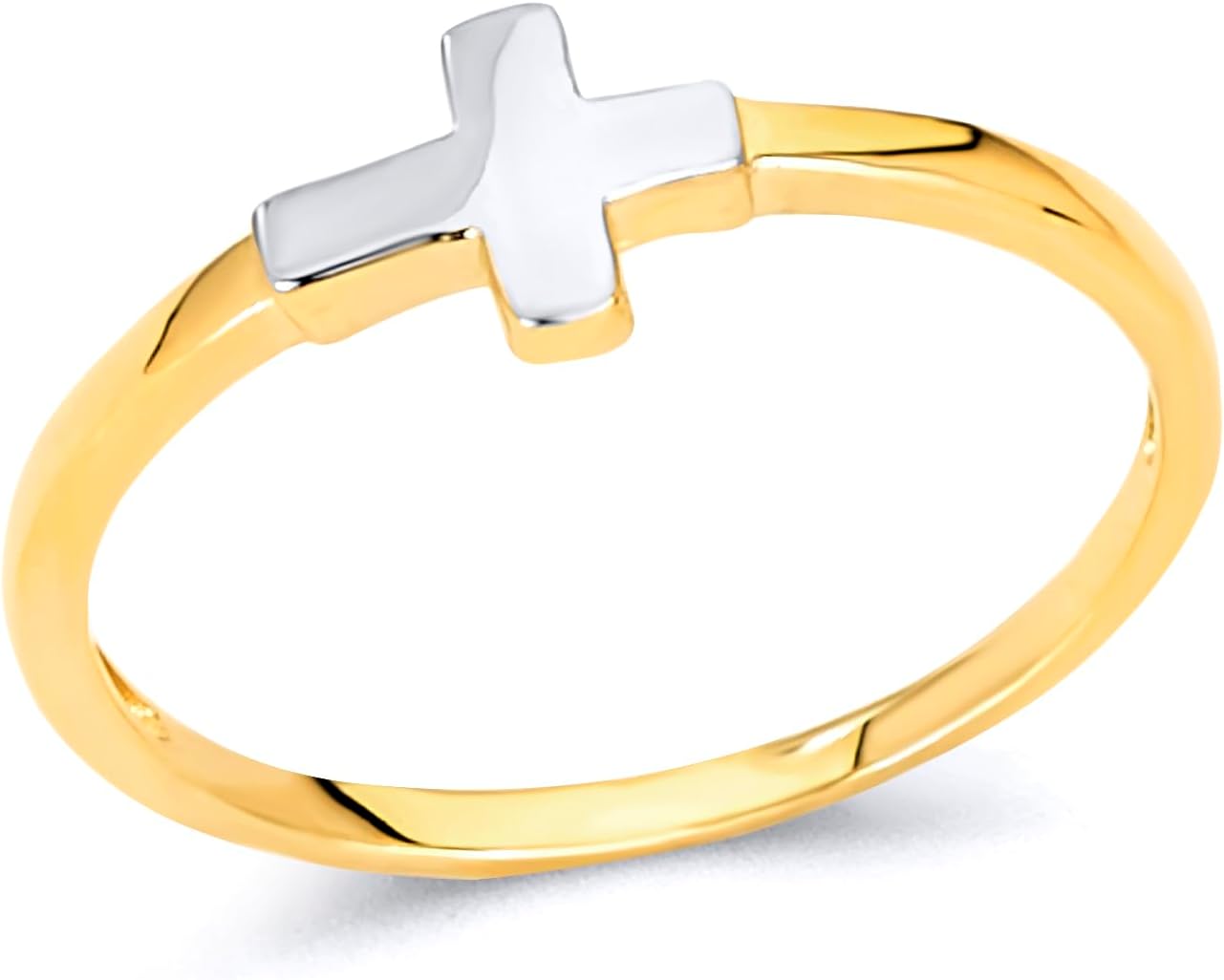 The World Jewelry Center 14k Two Tone Gold SOLID Cross Fashion Statement Ring