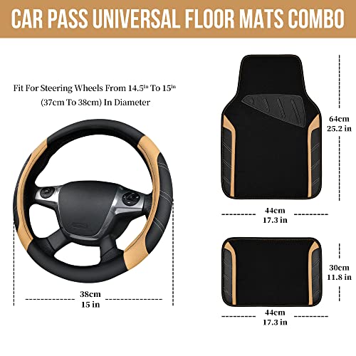 image for CAR PASS Microfiber Steering Wheel Cover and Waterproof Car Floor Mats