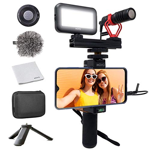 Movo Smartphone Video Kit with Shotgun Mic, Mobile Phone Grip, Mini Travel Tripod, LED Camera Light - Movo VXR10 Shotgun Microphone for iPhone, Android Cell Phones, DSLR Camera Accessories