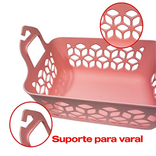 Cesto Organizador de Prendedor de Roupa Multiuso Lavanderia Cor:Rosa