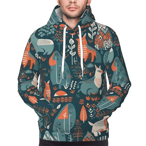 Men's Fleece Pullover Hoodie Long Sleeve Hooded Scandinavian Animals Sweatshirt Casual Shirts With Pockets Small Black4
