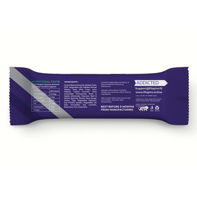 Fitspire Quinoa Almond Energy Bar, Pack of 6 Each 35g | Packed with Flakes, Nuts, Seeds & Oats | High Protein & Fibre Crunchy Granola Bars | 100% Plant-Based | With Almonds, Red & White Quinoa - Image 7 thumbnail