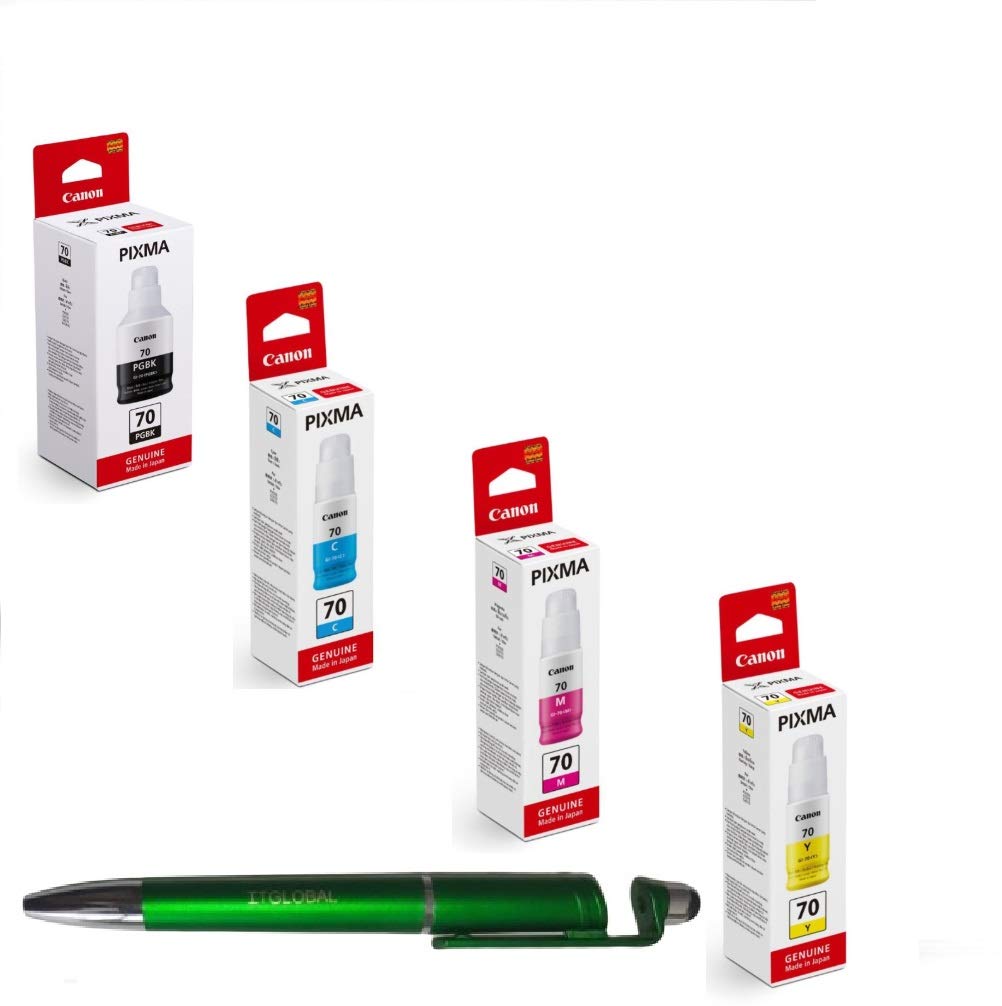 Canon GI 70 B/C/Y/M Ink Bottles G5070 G6070 G7070 GM2070 Printers with ITGLOBAL 3in1 Multi-Function Mobile Phone Stand, Stylus Pen, Anti-Metal Texture Rotating Ballpoint Pen (B081F7NS9D) Amazon Price History, Amazon Price Tracker
