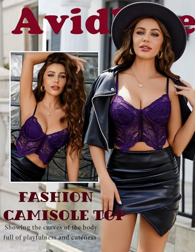 Image of Avidlove Lace Bralettes for Women Y2k Camisole Lingerie Adjustable Strap Crop Top