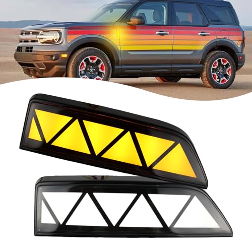 ZDEERAOTO LED Front Fender Side Marker Light DRL Amber Sequential Turn Signal Lamp 2 in 1 Function Feature Kit for Ford Bronco 2021-2024 Pickup OEM Trim Accessories