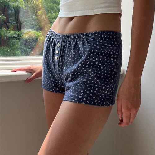 Image of Womens Y2K Pajama Shorts Low Waist Striped Floral Lounge Boxers Pj Bottoms Comfy Sleep Shorts