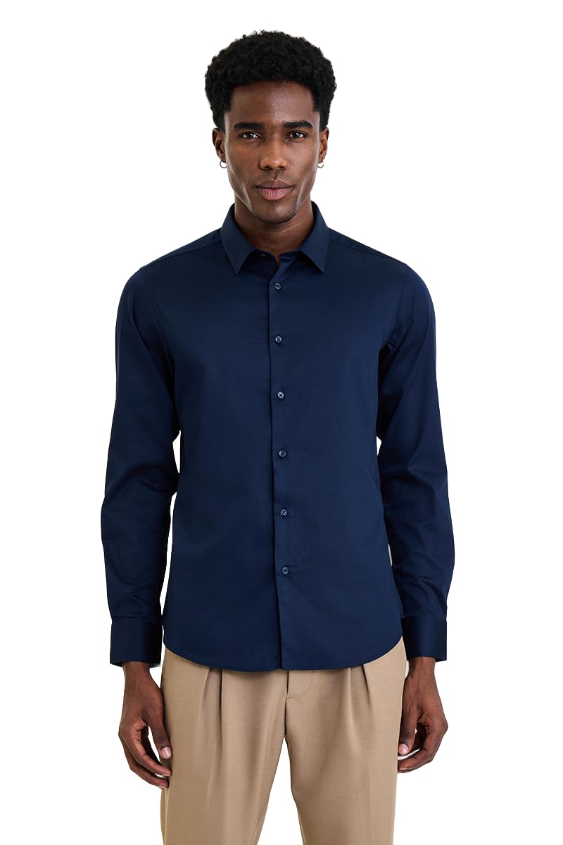 SNITCH Men Formal Shirt | Modern Slim Fit Long Sleeve Spread Collar Solid Style | 100% Cotton Breathable Fabric for Office, Weddings & Festive Occasions Wear in neutral