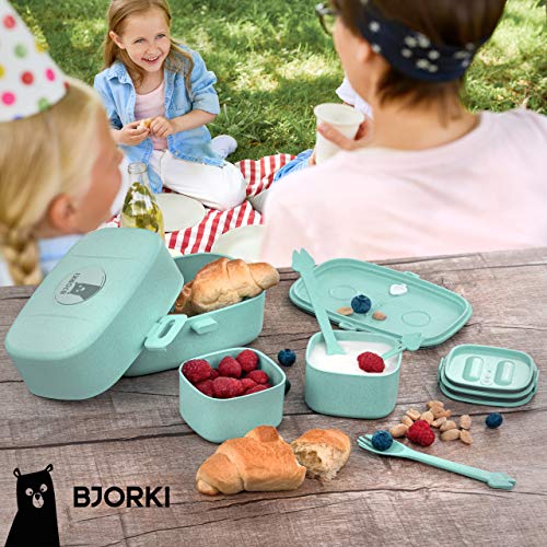 BJORKI® Bento Box für Kinder inkl. Bonus Namensticker - Auslaufsichere Lunchbox mit Fächern - Nachhaltige Brotdose Kinder für Kindergarten & Schule - Die Jausenbox für unterwegs. – Bild 8