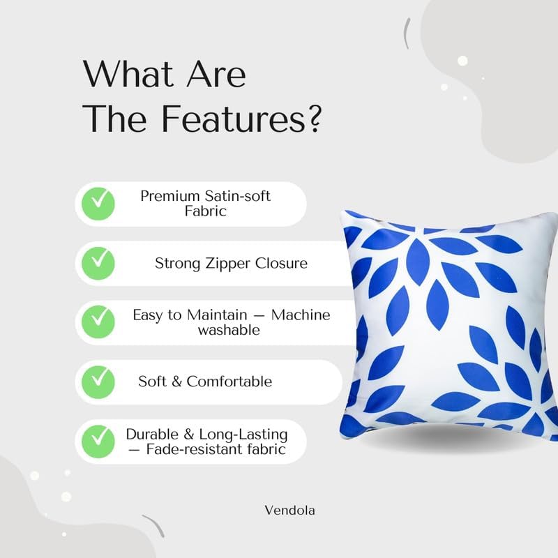 Image of Decorative Satin Sofa Cushion Covers Set of 5, 16 x 16 Inches, Multicolor Floral Printed Pillow Covers for Living Room, Bedroom, Couch & Sofa, Soft Glossy Fabric, Zipper Closure