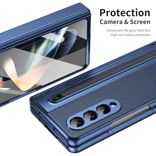 Protection Galaxy Z Fold 3 anti rayures avec support stylet bleu
