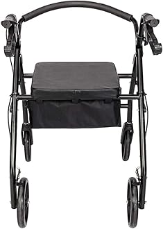 Folding Four Wheel Rollator, Lightweight Mobility Walker with Seat & Carry Bag, Mobility Aid for Elderly Disabled (Black)