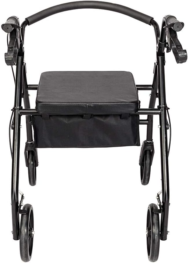 Folding Four Wheel Rollator, Lightweight Mobility Walker with Seat & Carry Bag, Mobility Aid for Elderly Disabled (Black)