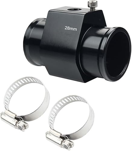 水温センサーアダプター 汎用 水温継手パイプ 水温計用センサーアダプター 水温計 ジョイント パイプセンサー アルミ合金材質 クランプ付き お手軽に取り付け可能 (28mm, ブラック)