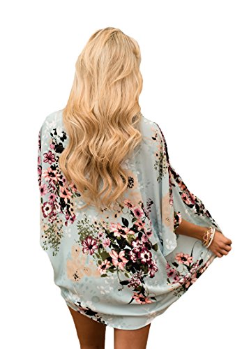 Cardigã feminino de verão com estampa floral Kimonos solto meia manga chiffon da Pretday, A1-mint, L