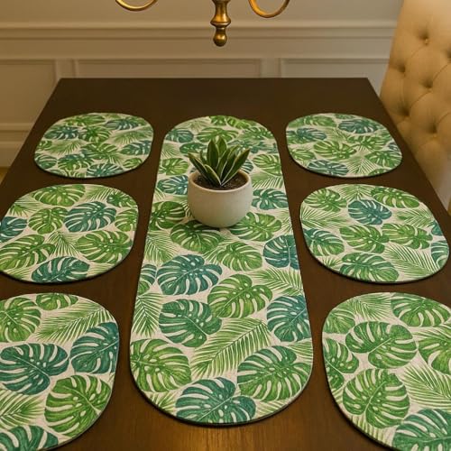 Image of Table Mats Set of 6 with Table Runner - Non Slip, Heat Resistant, Jute Cotton Blend for Dining Room Decor