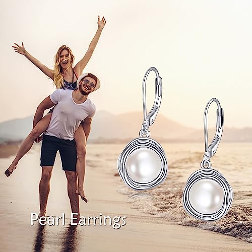 POPLYKE FreshWater Pearl Dangle Earrings 925 Sterling Silver Lapis lazuli Turquoise Larimar Opal Black Pearl Leverback Earrings for Women Birthday Hypoallergenic2